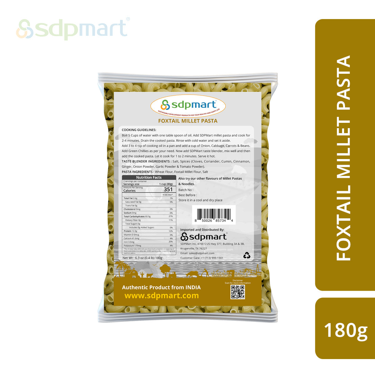 SDPMart Foxtail Millet Pasta 180 Gms - SDPMart