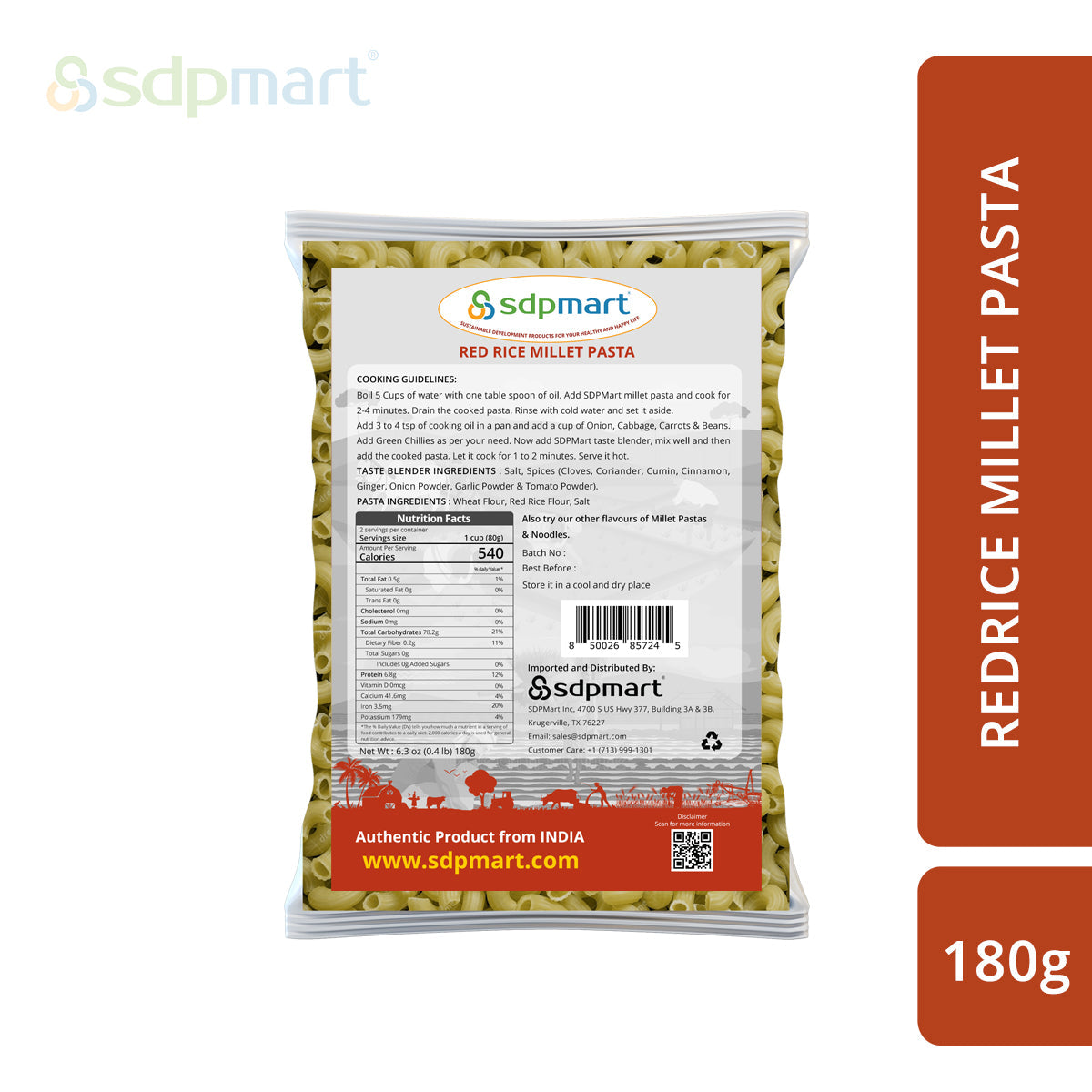 SDPMart RedRice Millet Pastas 180g - SDPMart