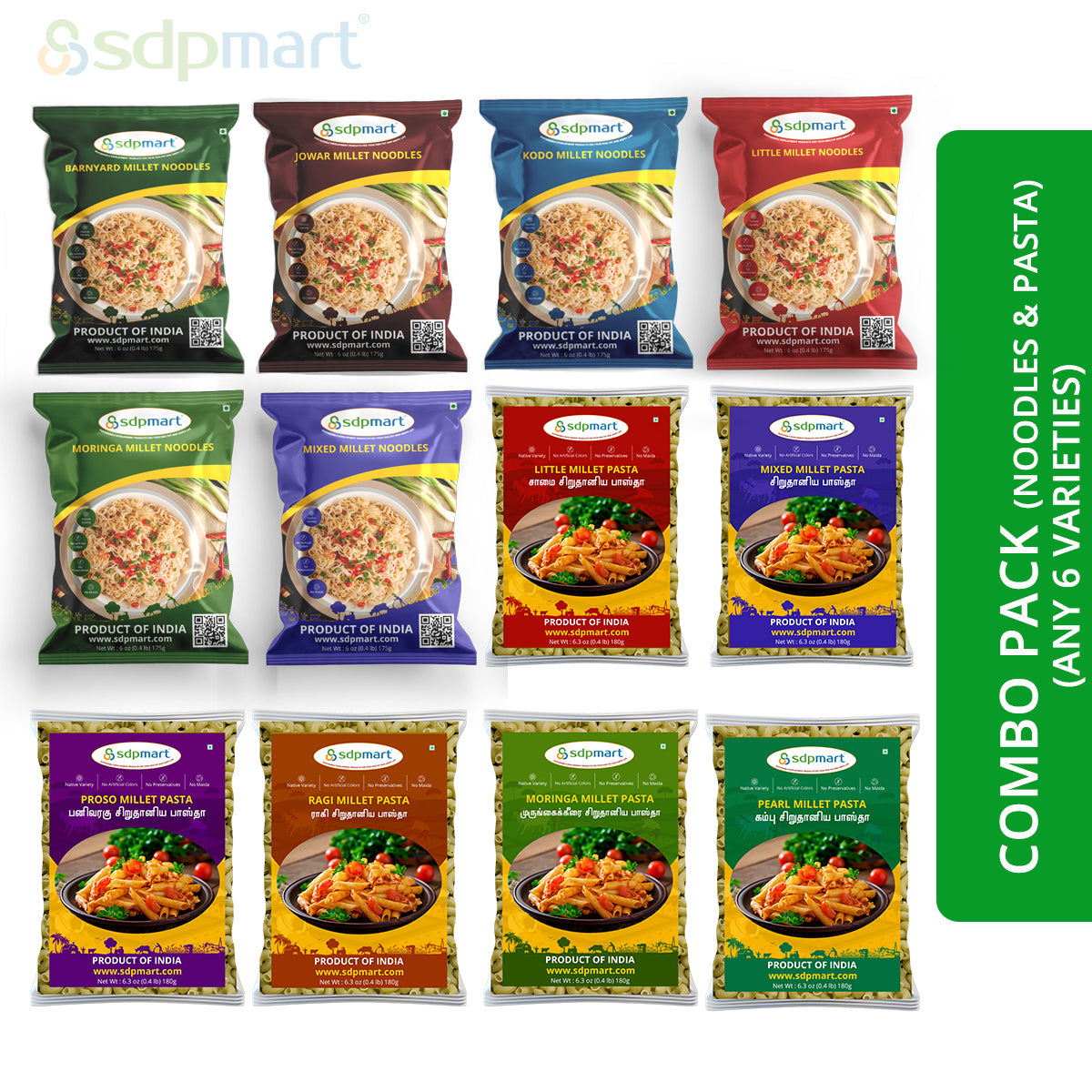 Combo Millet Noodles & Pastas - 6 + 6 Assorted Packets - SDPMart