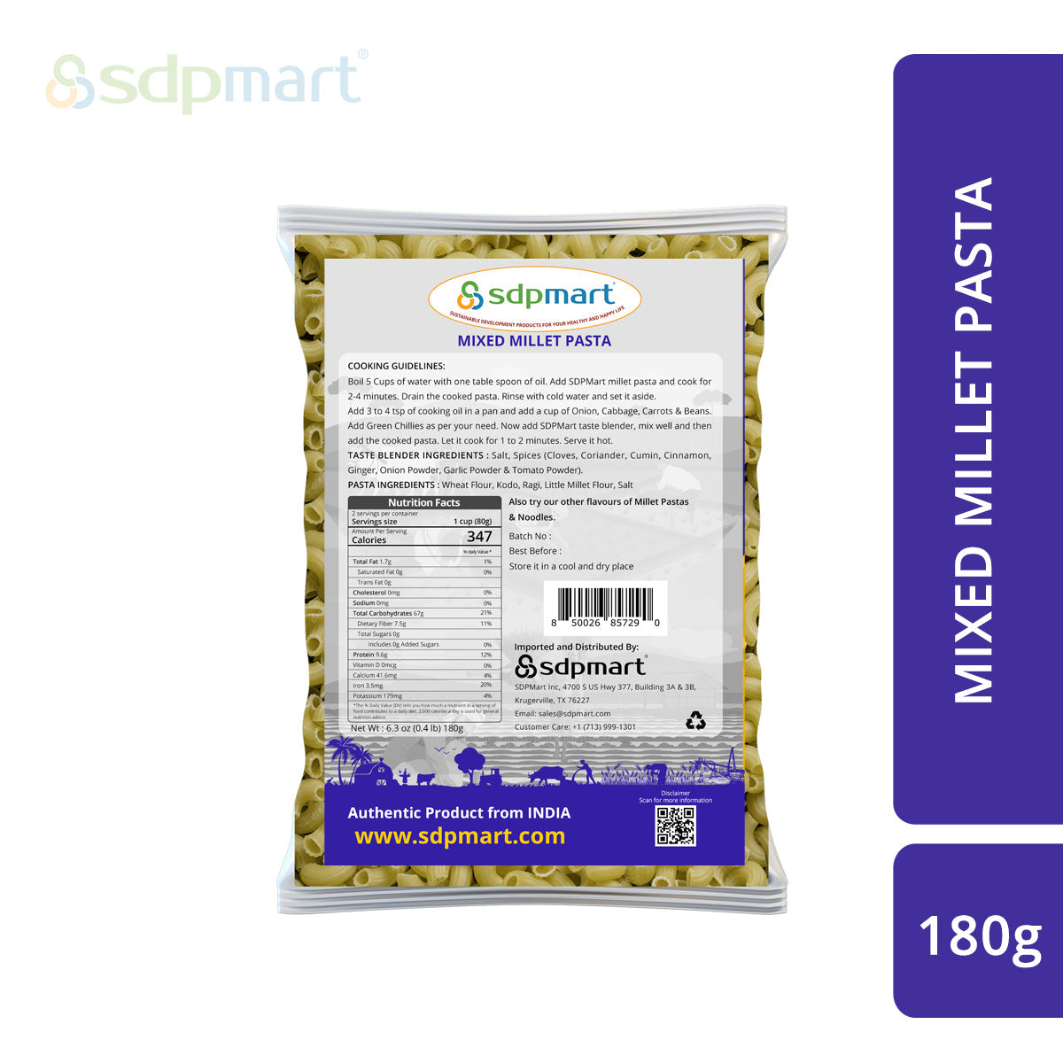 SDPMart Mixed Millet Pasta 180 Gms - SDPMart