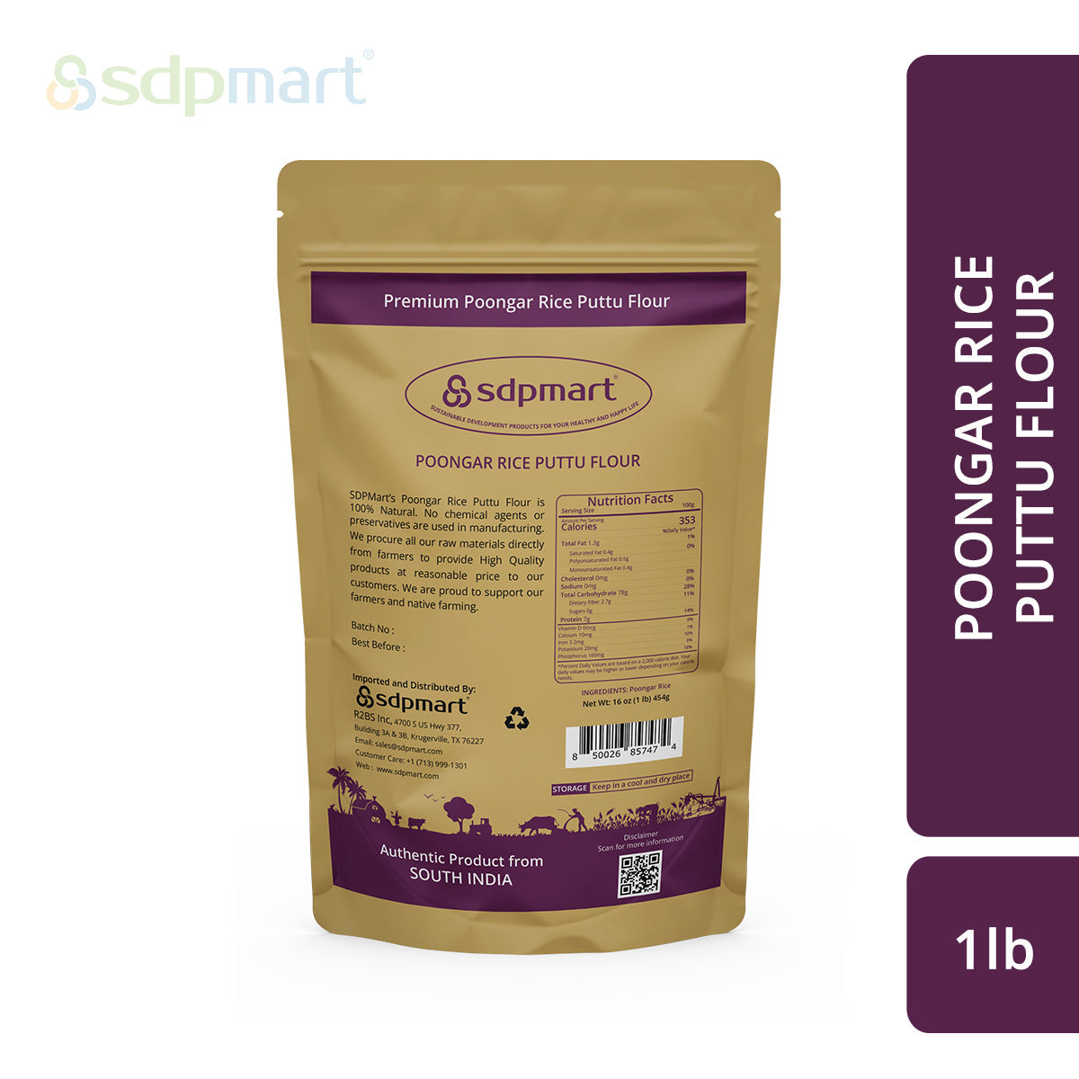 SDPmart Premium Poongar Rice Puttu Flour 1 LB - SDPMart