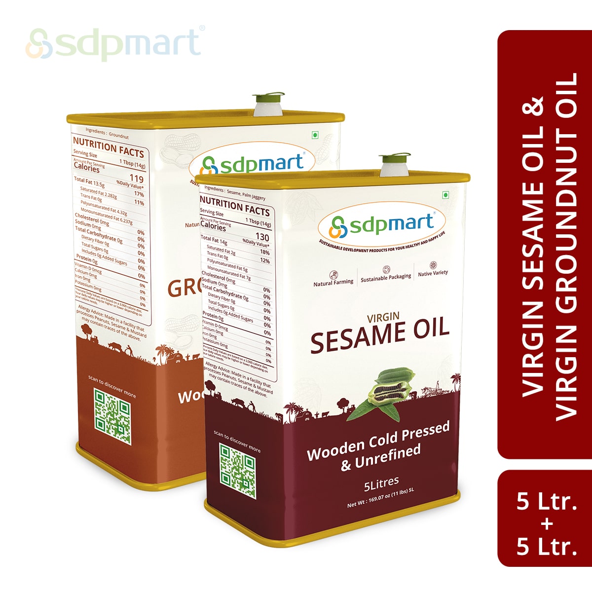 10 Liter Combo Pack | SDPMart Cold pressed virgin sesame oil & Peanut Oil - SDPMart