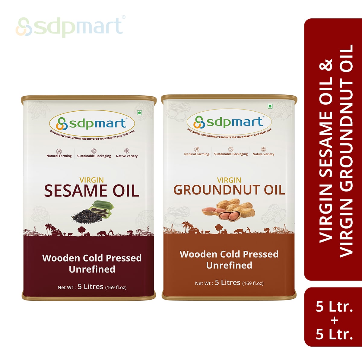 10 Liter Combo Pack | SDPMart Cold pressed virgin sesame oil & Peanut Oil - SDPMart